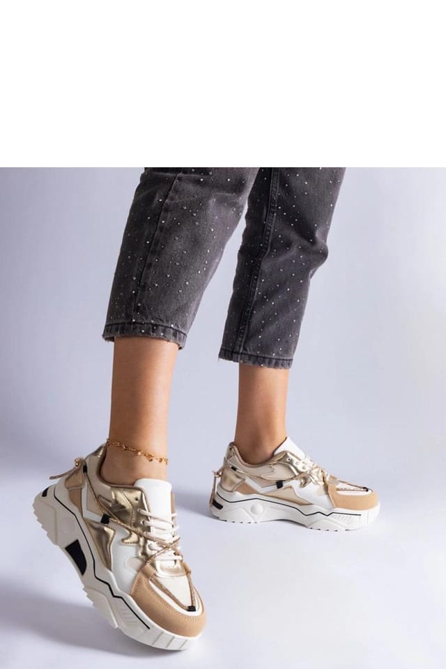 Love Lace Love Lace Women's Sport Sneakers with Rhinestone Laced Detail & White Sole in Beige - 2