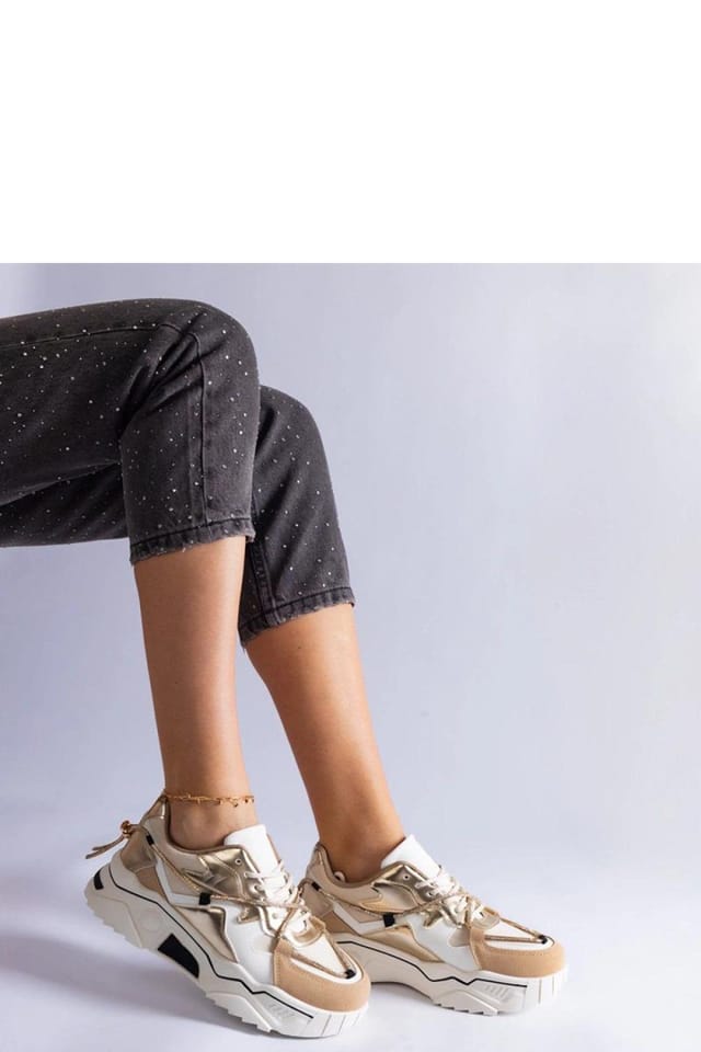 Love Lace Love Lace Women's Sport Sneakers with Rhinestone Laced Detail & White Sole in Beige - 3