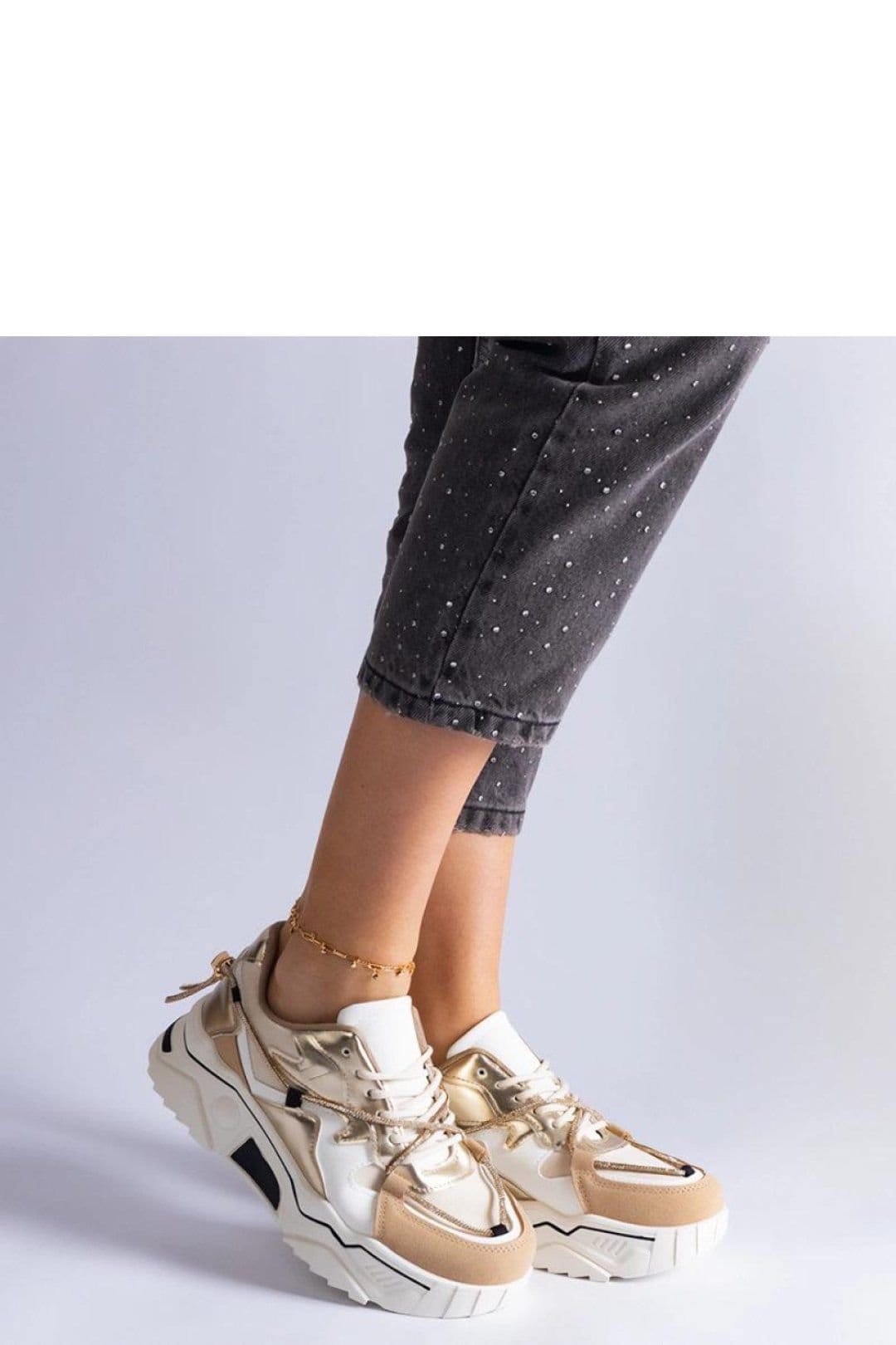 Love Lace Love Lace Women's Sport Sneakers with Rhinestone Laced Detail & White Sole in Beige - 4