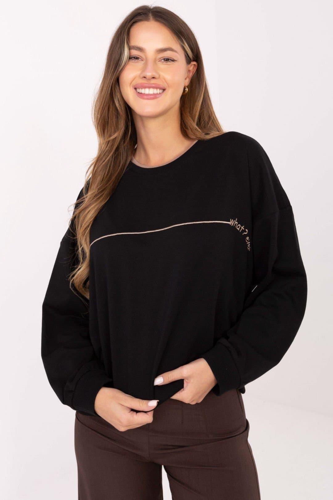 Love Lace Love Lace Women's Oversized Cotton Polyester Sweatshirt Embroidery in Black