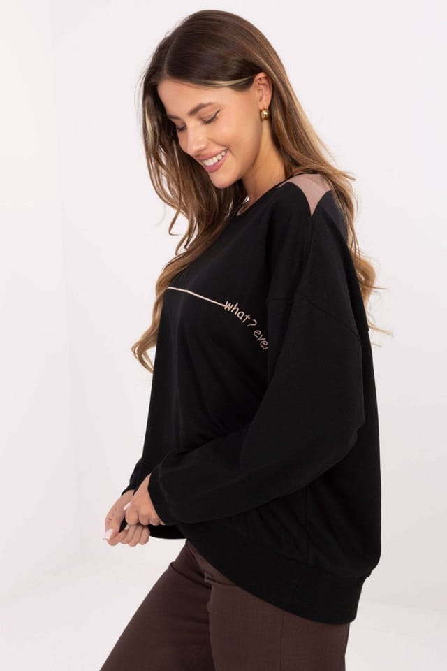Love Lace Love Lace Women's Oversized Cotton Polyester Sweatshirt Embroidery in Black - 2
