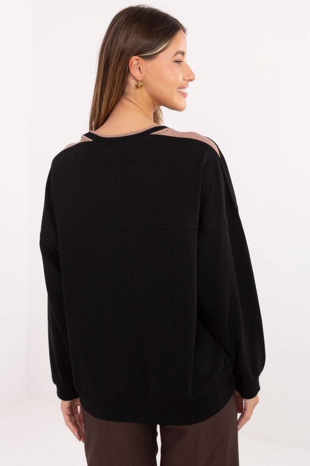 Love Lace Love Lace Women's Oversized Cotton Polyester Sweatshirt Embroidery in Black - 3