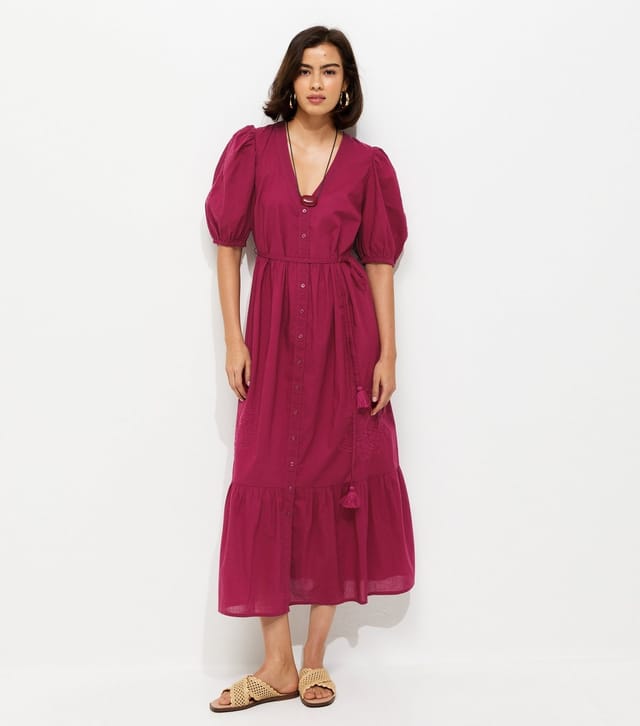 New Look Women's Light Burgundy Embroidered Smock Midi Dress New Look - 2