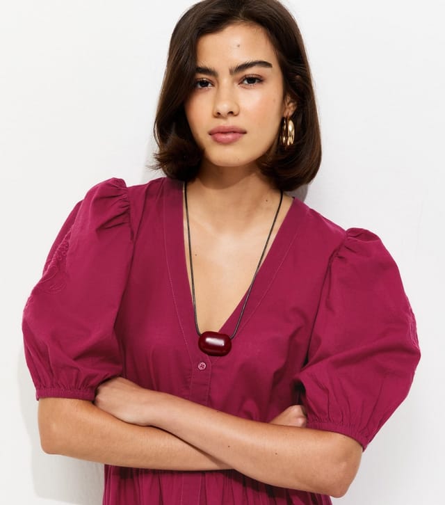 New Look Women's Light Burgundy Embroidered Smock Midi Dress New Look - 3
