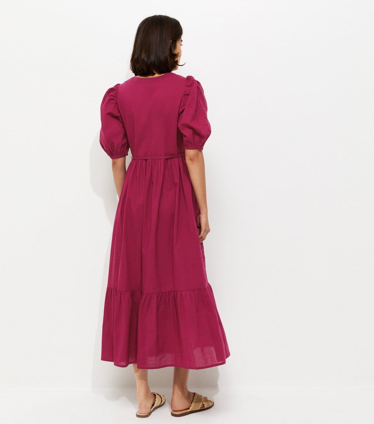 New Look Women's Light Burgundy Embroidered Smock Midi Dress New Look - 4