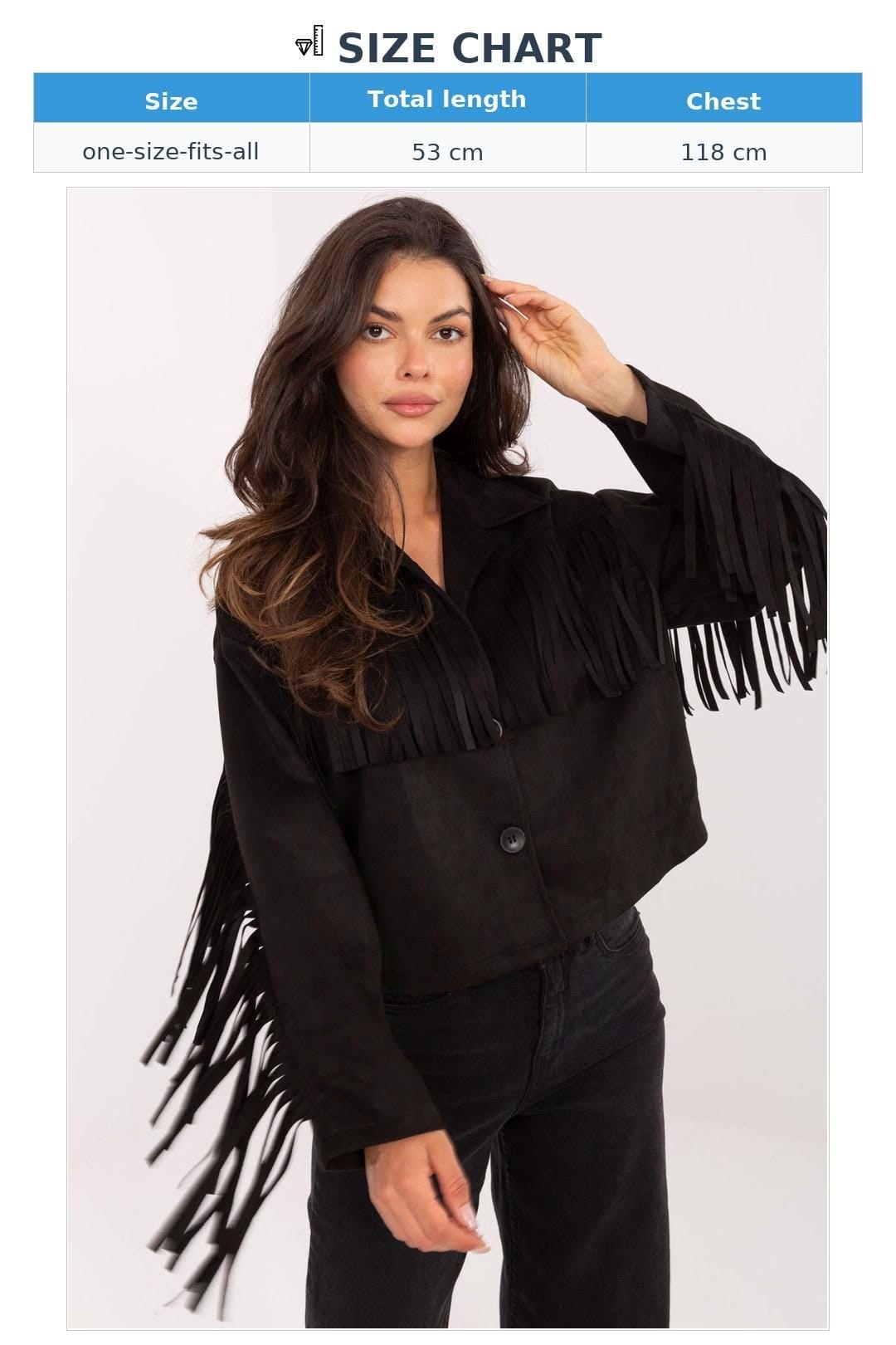 Love Lace Love Lace Women's Short Fringed Transitional Jacket with Buttons in Black - 4