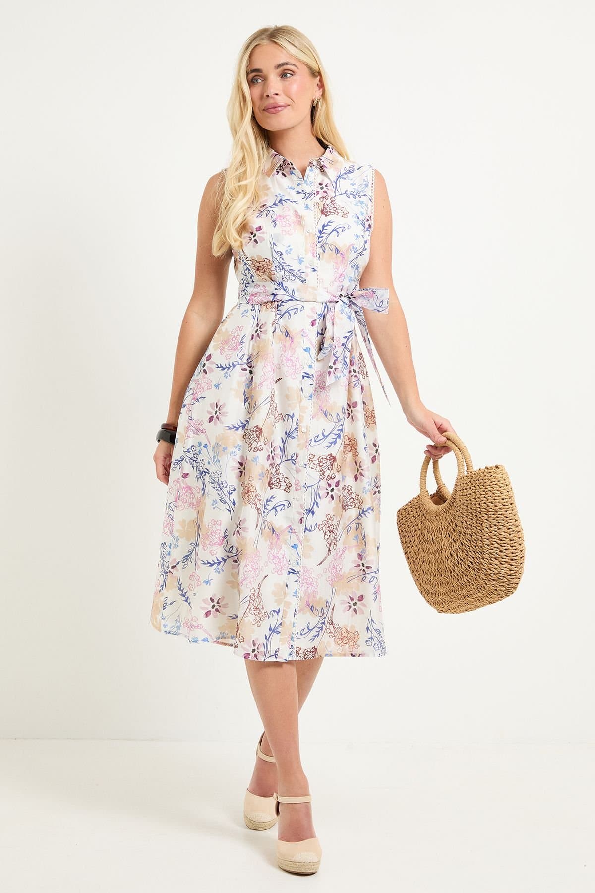 Wallis Wallis Women's Petite Summer Tencel Sleeveless Shirt Dress in Ivory