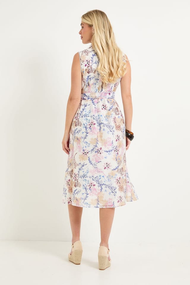 Wallis Wallis Women's Petite Summer Tencel Sleeveless Shirt Dress in Ivory - 3