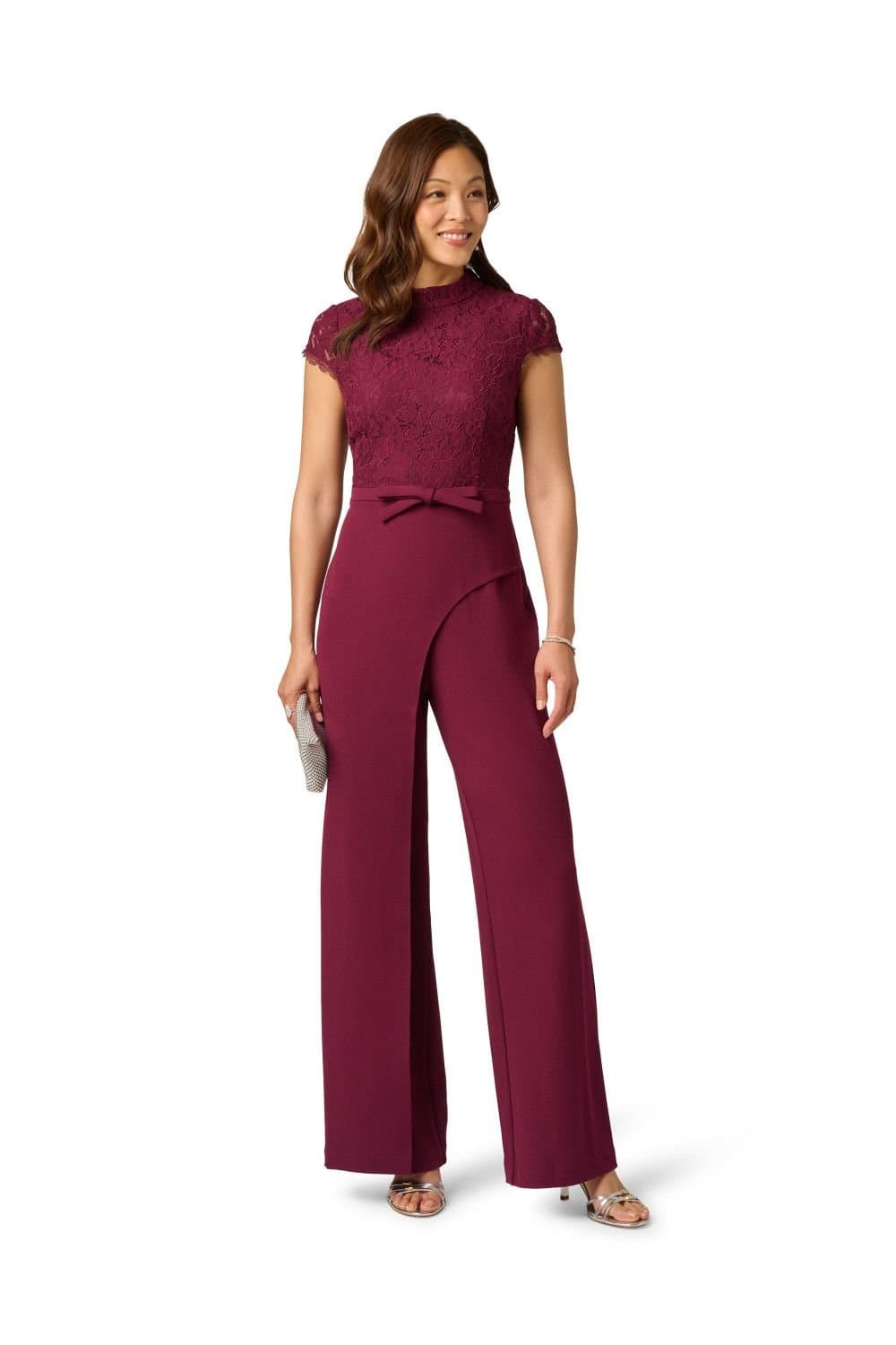 Adrianna Papell Adrianna Papell Women's Combo Crepe Jumpsuit in Wine