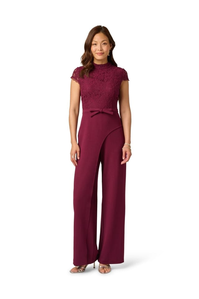 Adrianna Papell Adrianna Papell Women's Combo Crepe Jumpsuit in Wine - 2