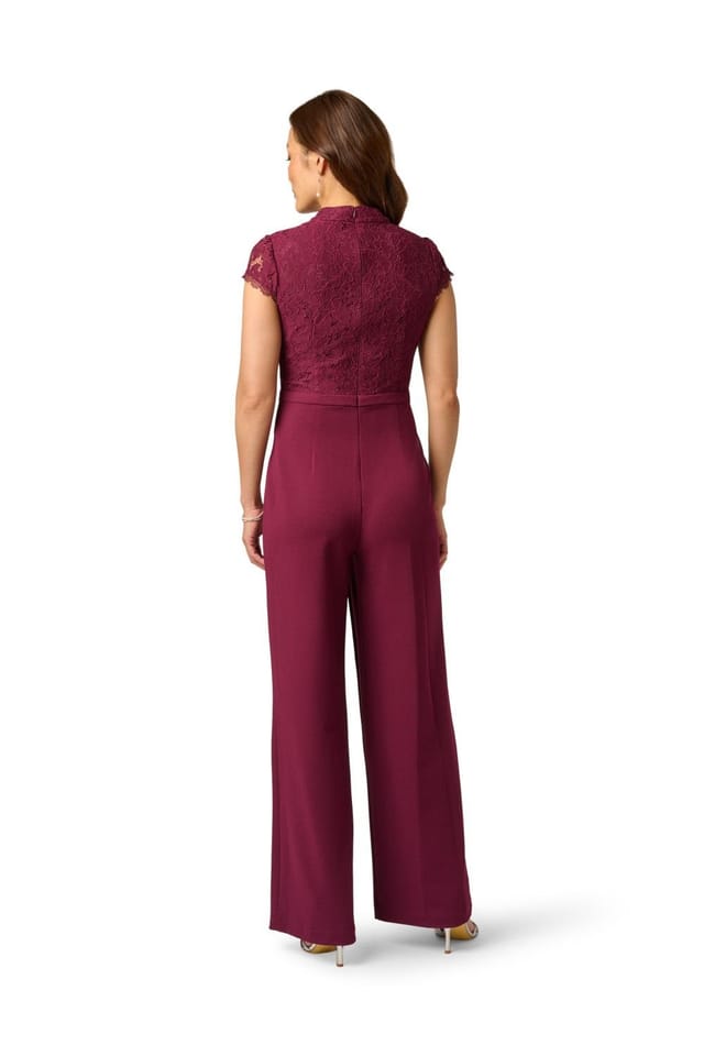 Adrianna Papell Adrianna Papell Women's Combo Crepe Jumpsuit in Wine - 3
