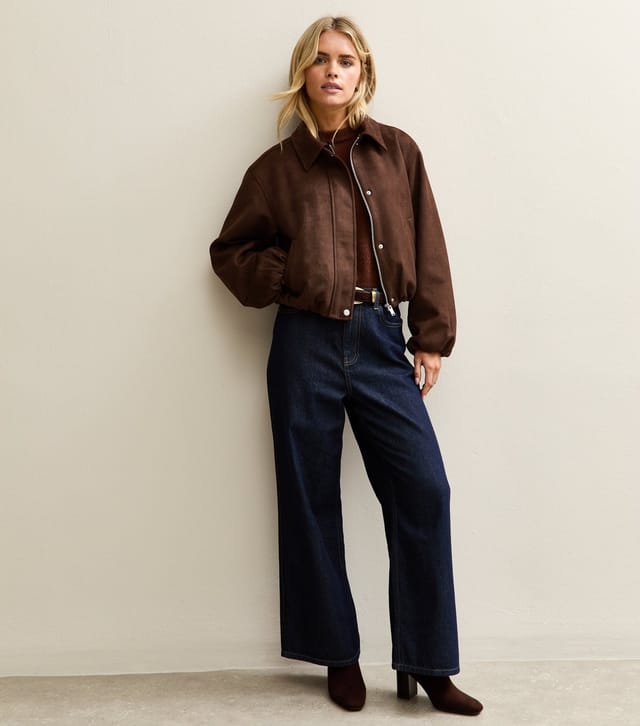 New Look Women's Petite Dark Brown Faux Suede Bubble Hem Jacket New Look - 3