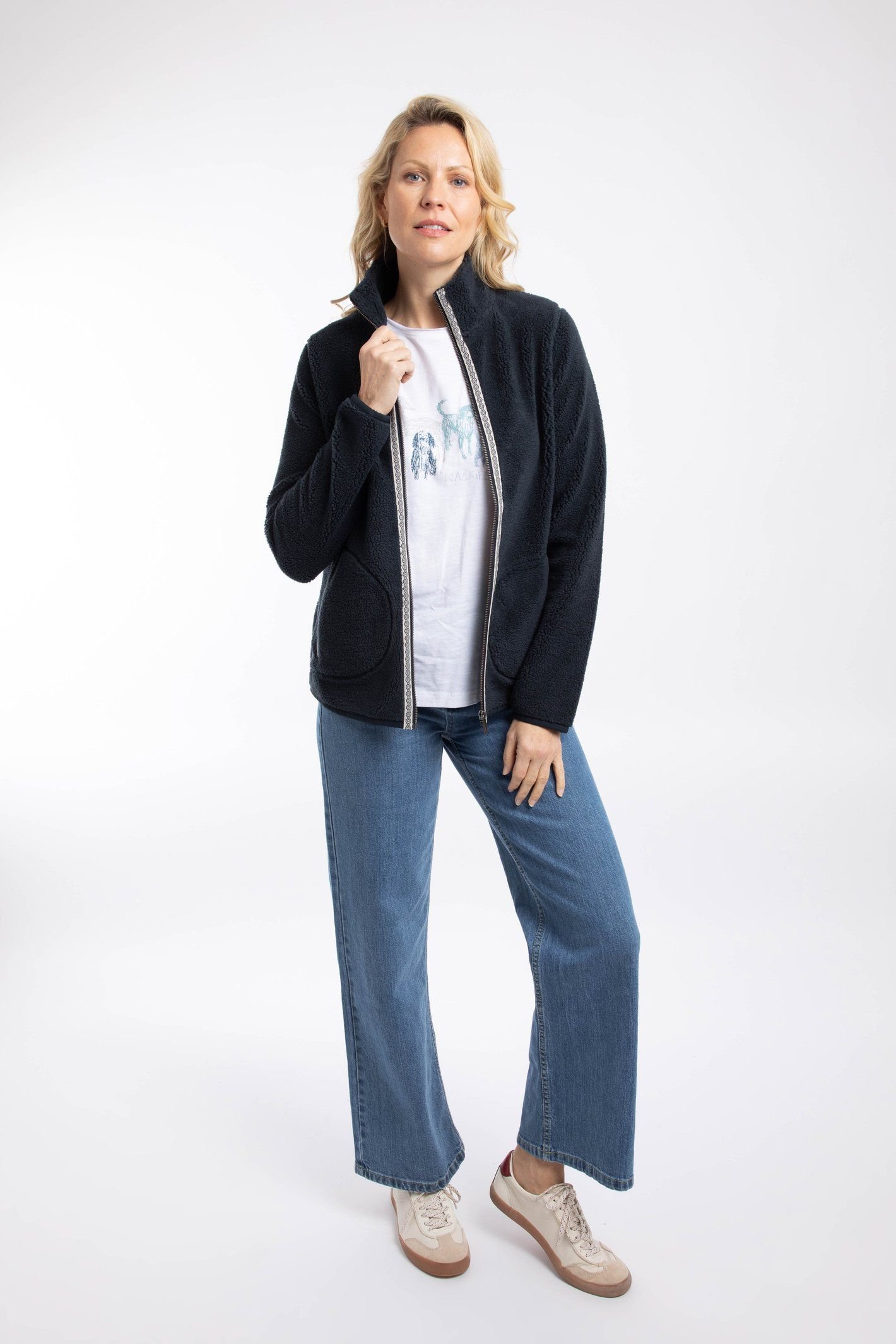 Weird Fish Weird Fish Women's Lucille Lightweight Full Zip Borg Fleece in Navy - 4