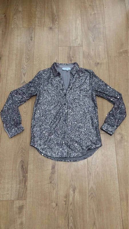 Never Fully Dressed Silver Sequin Shirt Size 10