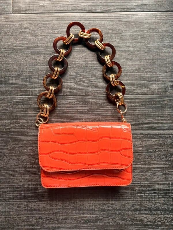 ASOS ASOS Design Orange mini croc effect beaded strap Faux Leather shoulder bag