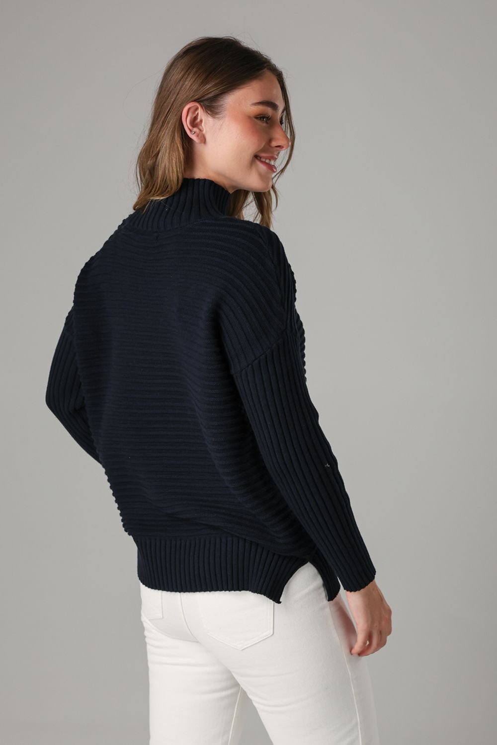 French Connection French Connection Women's Cotton Ribbed Knit High Neck Jumper in Navy - 2