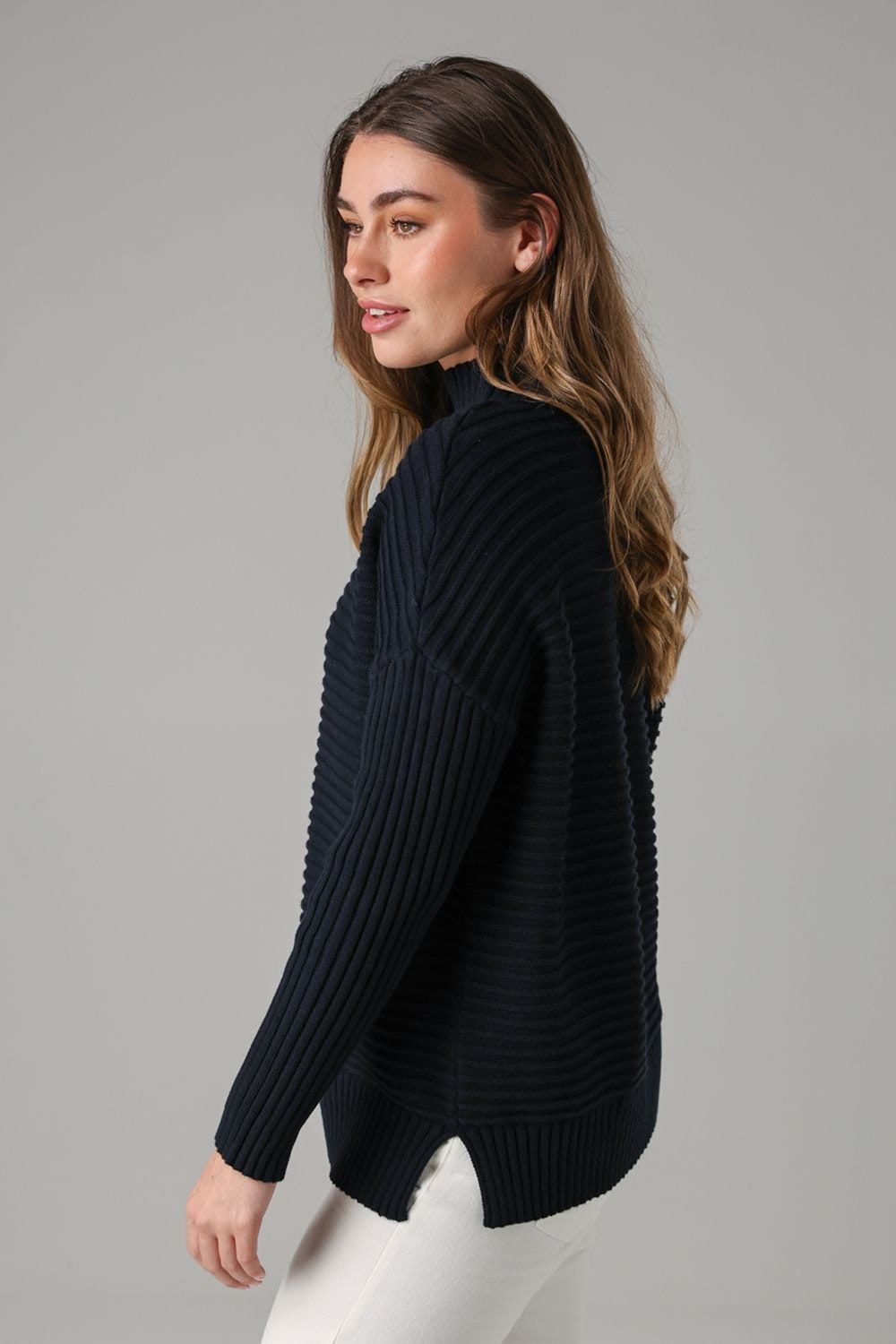French Connection French Connection Women's Cotton Ribbed Knit High Neck Jumper in Navy - 4