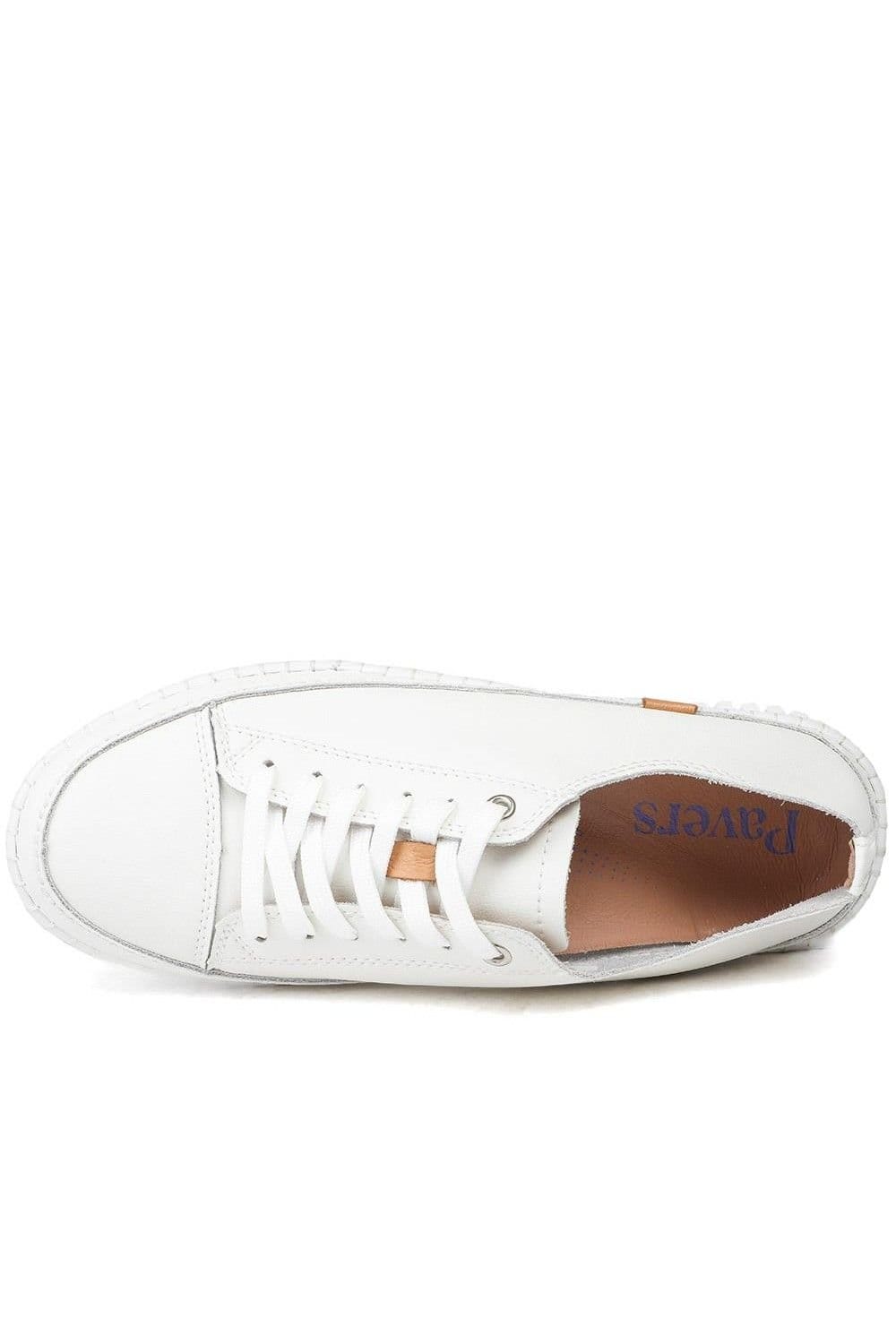 Pavers Pavers Women's Leather Flexible Lightweight Lace Up Trainers in White - 4
