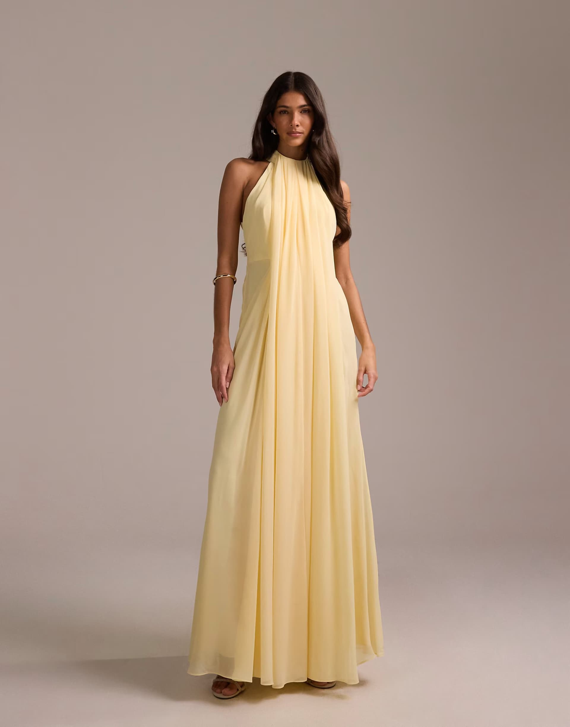 ASOS ASOS DESIGN Bridesmaids grecian draped halter maxi dress in yellow