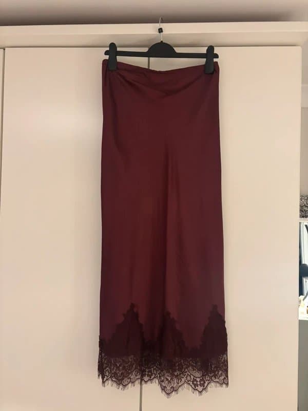 Never Fully Dressed Never fully dressed Maeva midaxi skirt in wine with lace trim UK 12