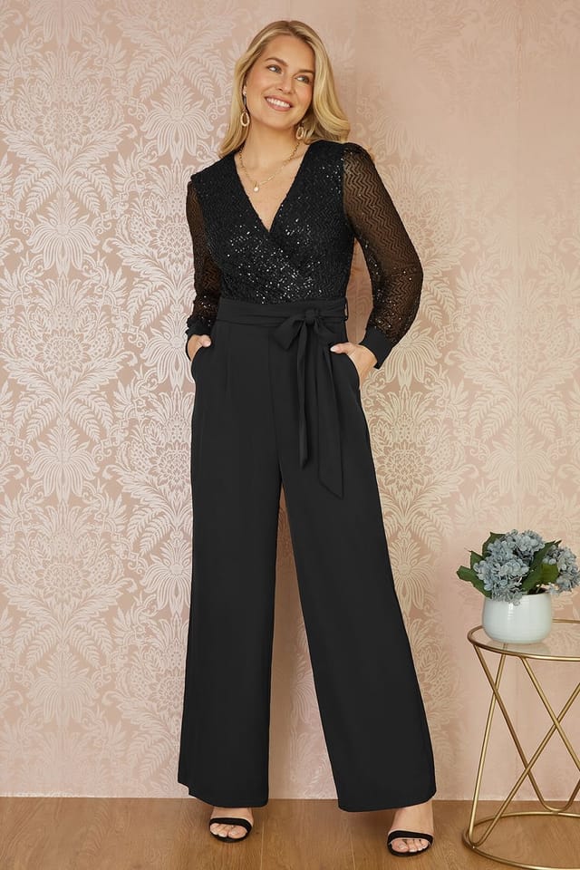 Yumi Yumi Women's Black Sequin Jumpsuit With Long Sleeves - 3