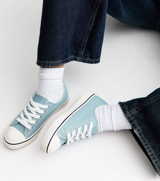 New Look Women's Blue Canvas Lace Up Trainers Vegan New Look - 2