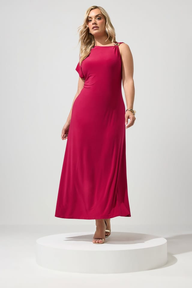 Yours Yours Women's Metal Buckle Detail Maxi Dress in Raspberry - 3