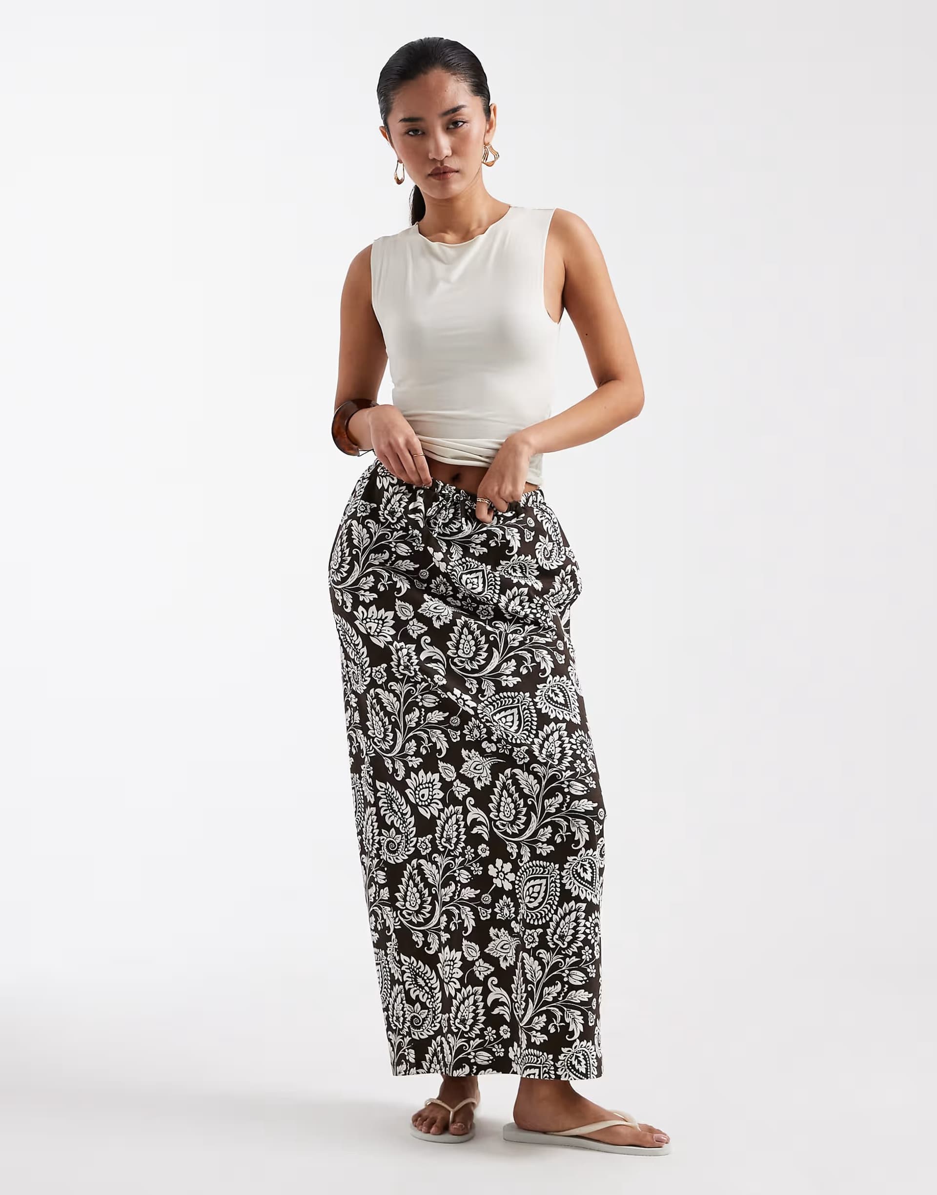 ASOS Threadbare jersey maxi skirt in brown paisley print