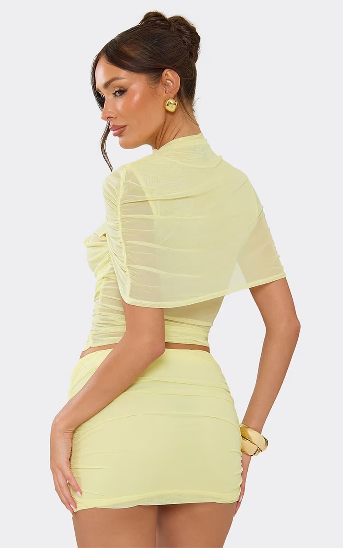 EGO Mini Skirt In Lemon Mesh., Women's Size UK 6