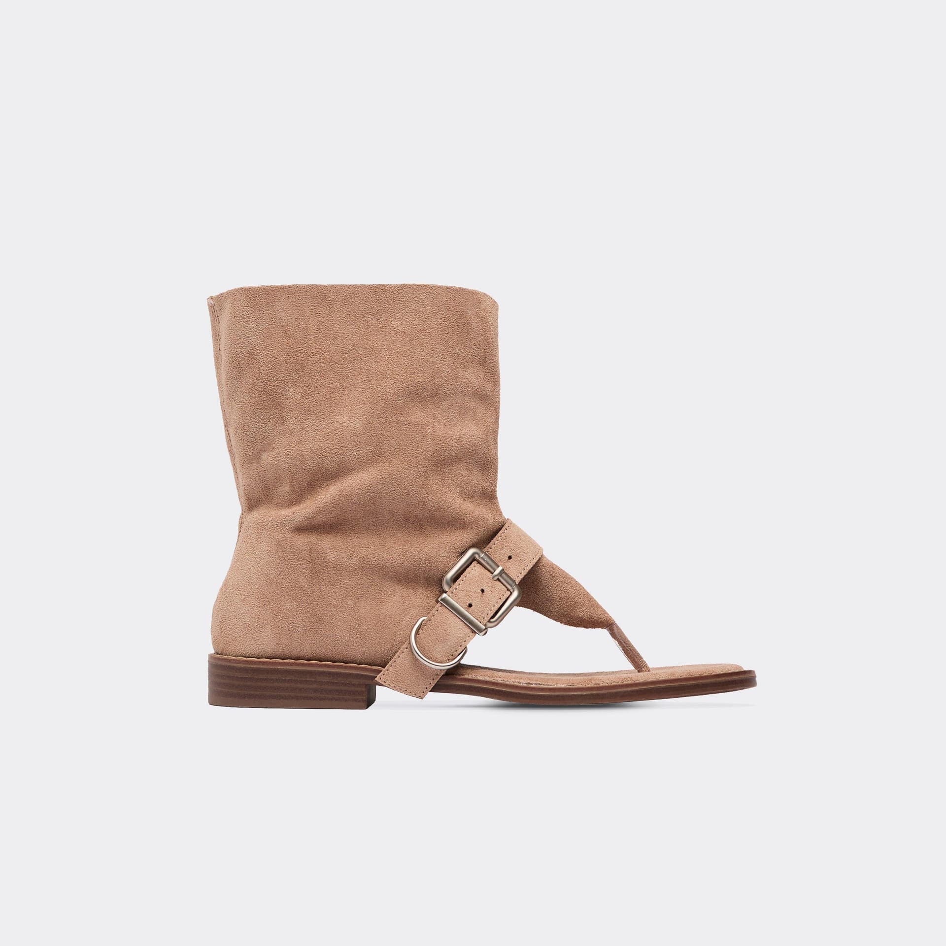 EGO Tillie Buckle Detail Thong Strap Gladiator Sandal In Taupe Faux Suede, Women's Size UK 3