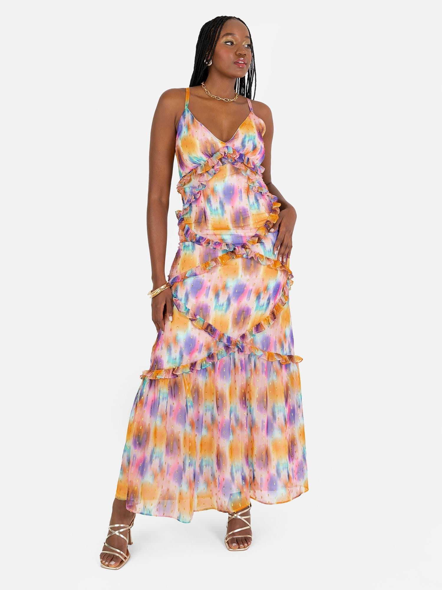 Anaya with Love Anaya with Love Women's Strappy Cross Back Frill Maxi Dress