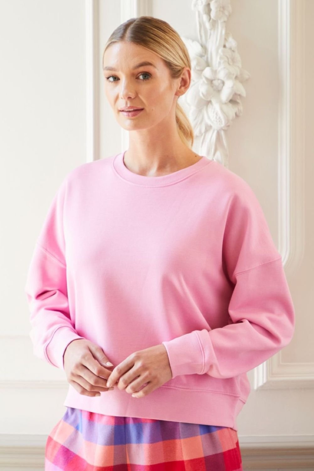 British Boxers British Boxers Women's "Bubblegum" Cotton Lounge Sweatshirt in Bright Pink - 2