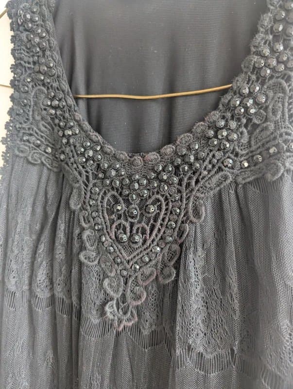 New Look Black lace embellished flowy short dress / long top