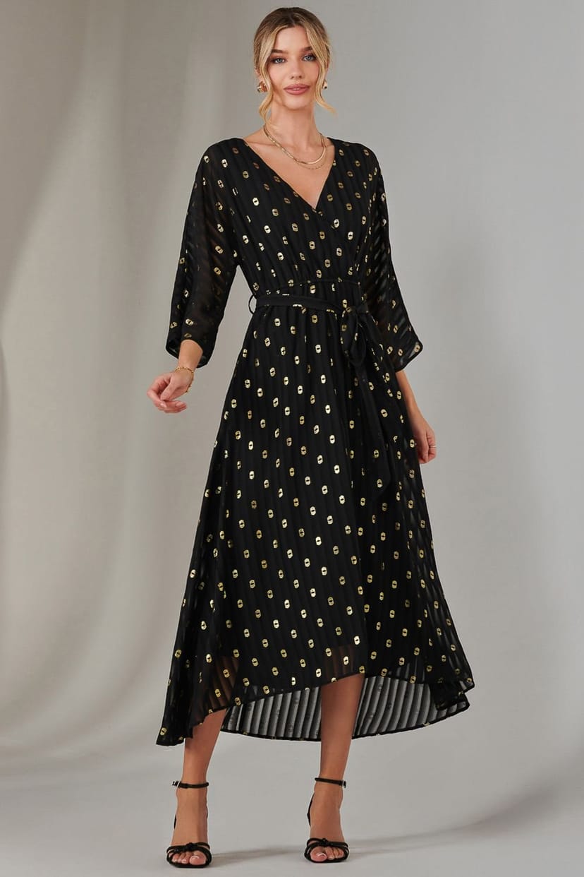 Jolie Moi Jolie Moi Women's Plain Gold Spot Chiffon Dress in Black - 1
