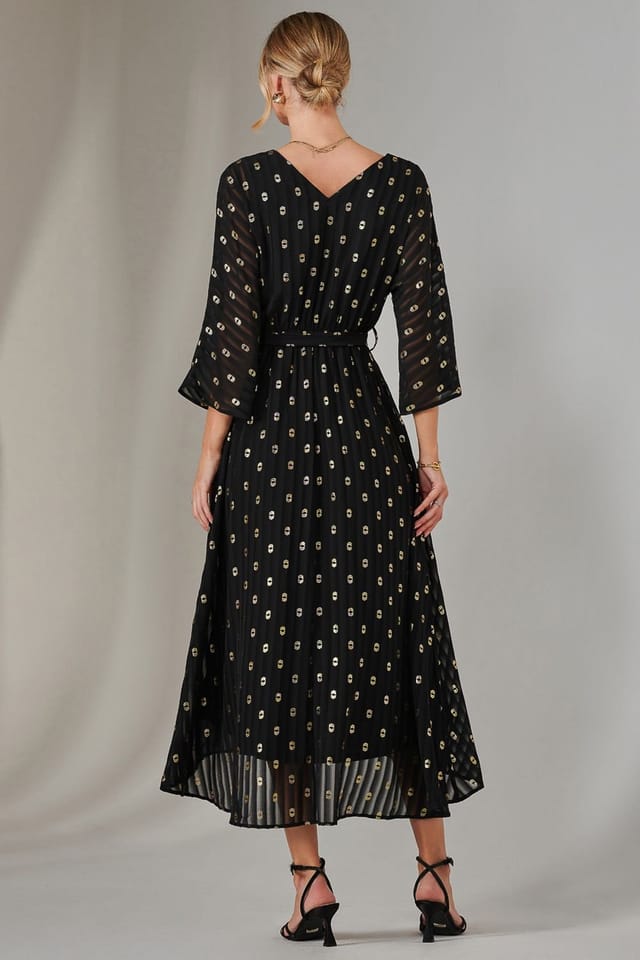 Jolie Moi Jolie Moi Women's Plain Gold Spot Chiffon Dress in Black - 2