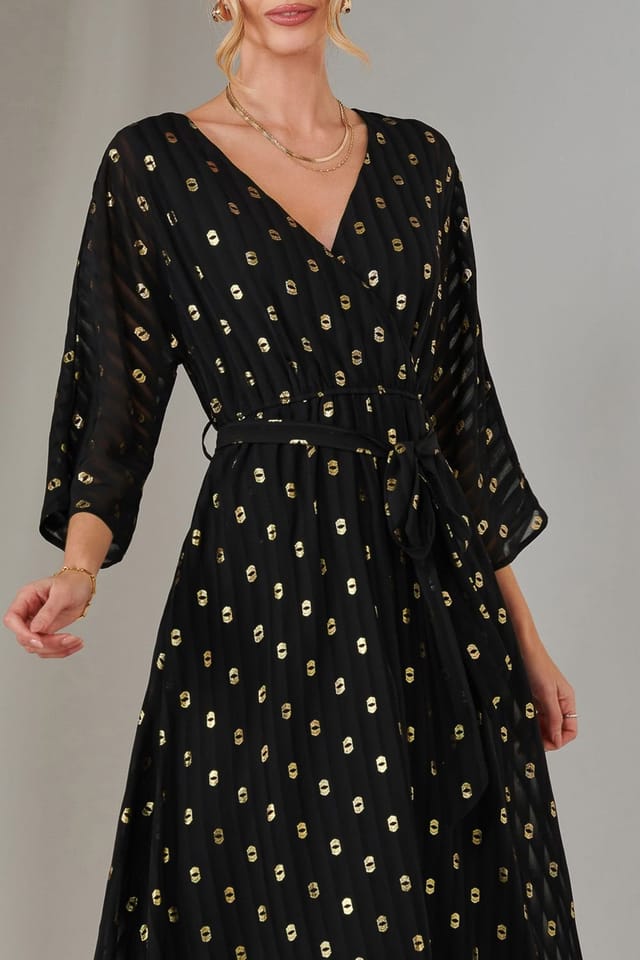 Jolie Moi Jolie Moi Women's Plain Gold Spot Chiffon Dress in Black - 3