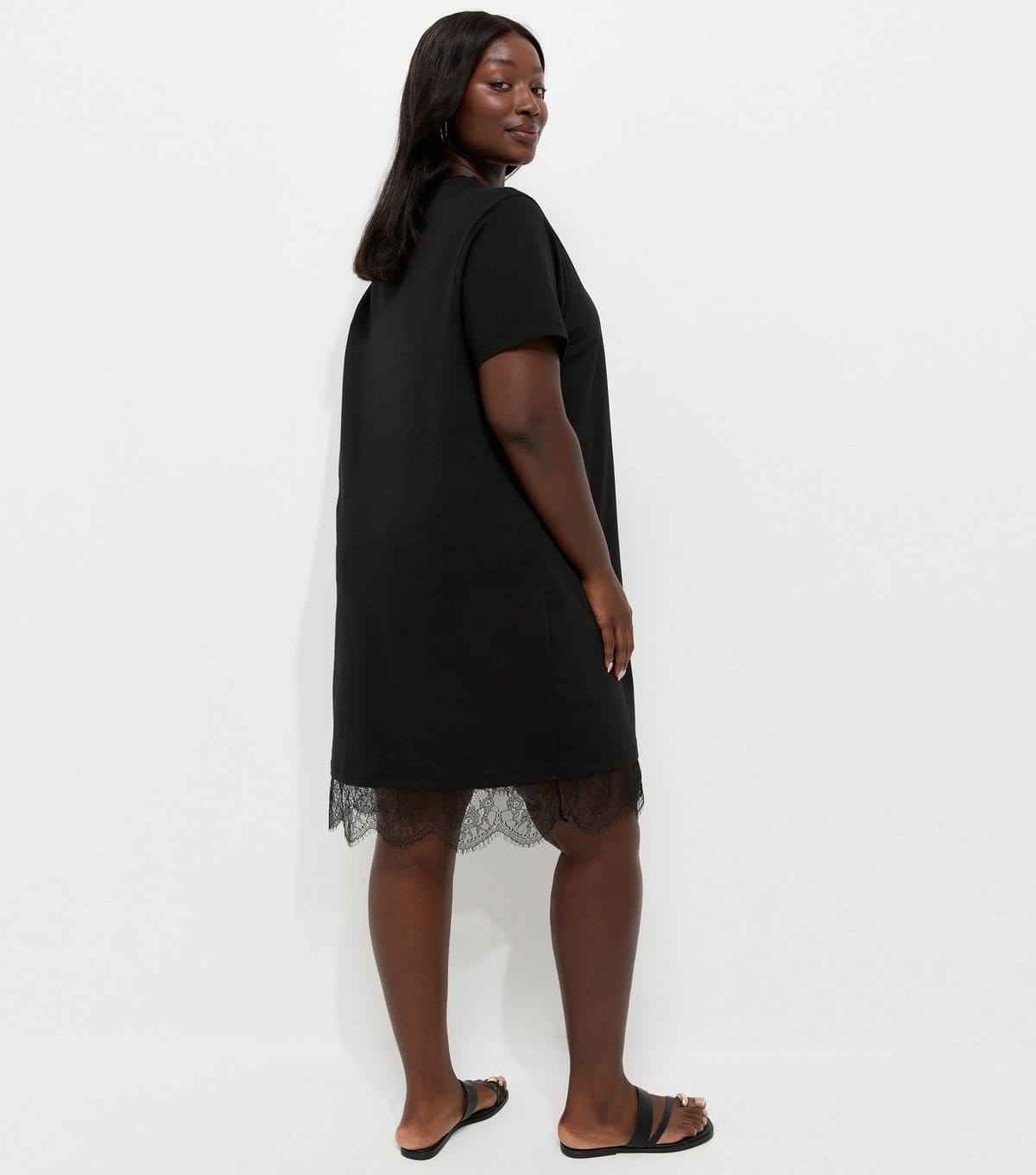 New Look Women's Plus Size Black Cotton Rich Lace Trim T Shirt Mini Dress Curves New Look - 4