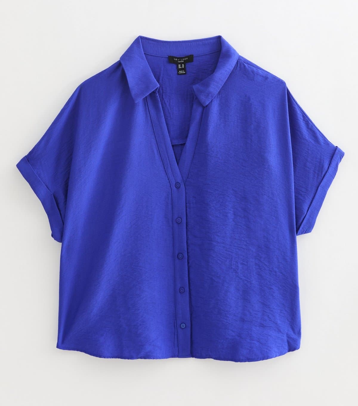 New Look Women's Plus Size Dark Blue Plain Short Sleeve Shirt Curves New Look