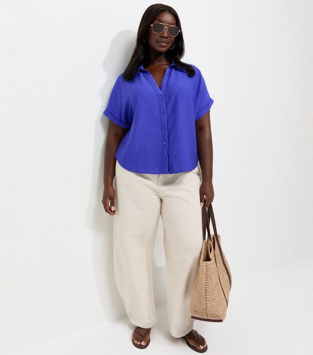 New Look Women's Plus Size Dark Blue Plain Short Sleeve Shirt Curves New Look - 3