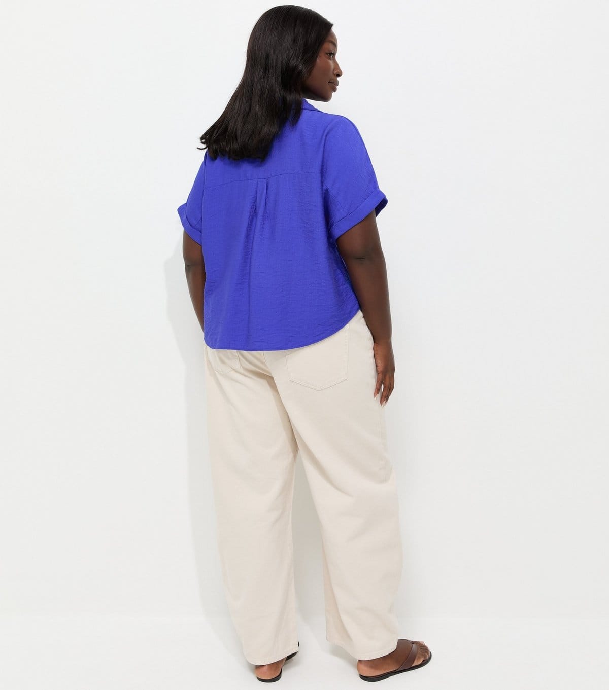 New Look Women's Plus Size Dark Blue Plain Short Sleeve Shirt Curves New Look - 4