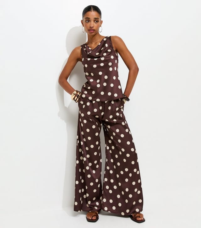 New Look Women's Red Satin Spot Print Wide Leg Palazzo Trousers New Look - 2