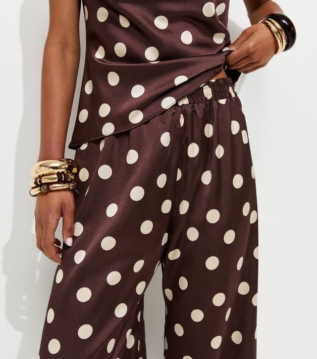 New Look Women's Red Satin Spot Print Wide Leg Palazzo Trousers New Look - 3