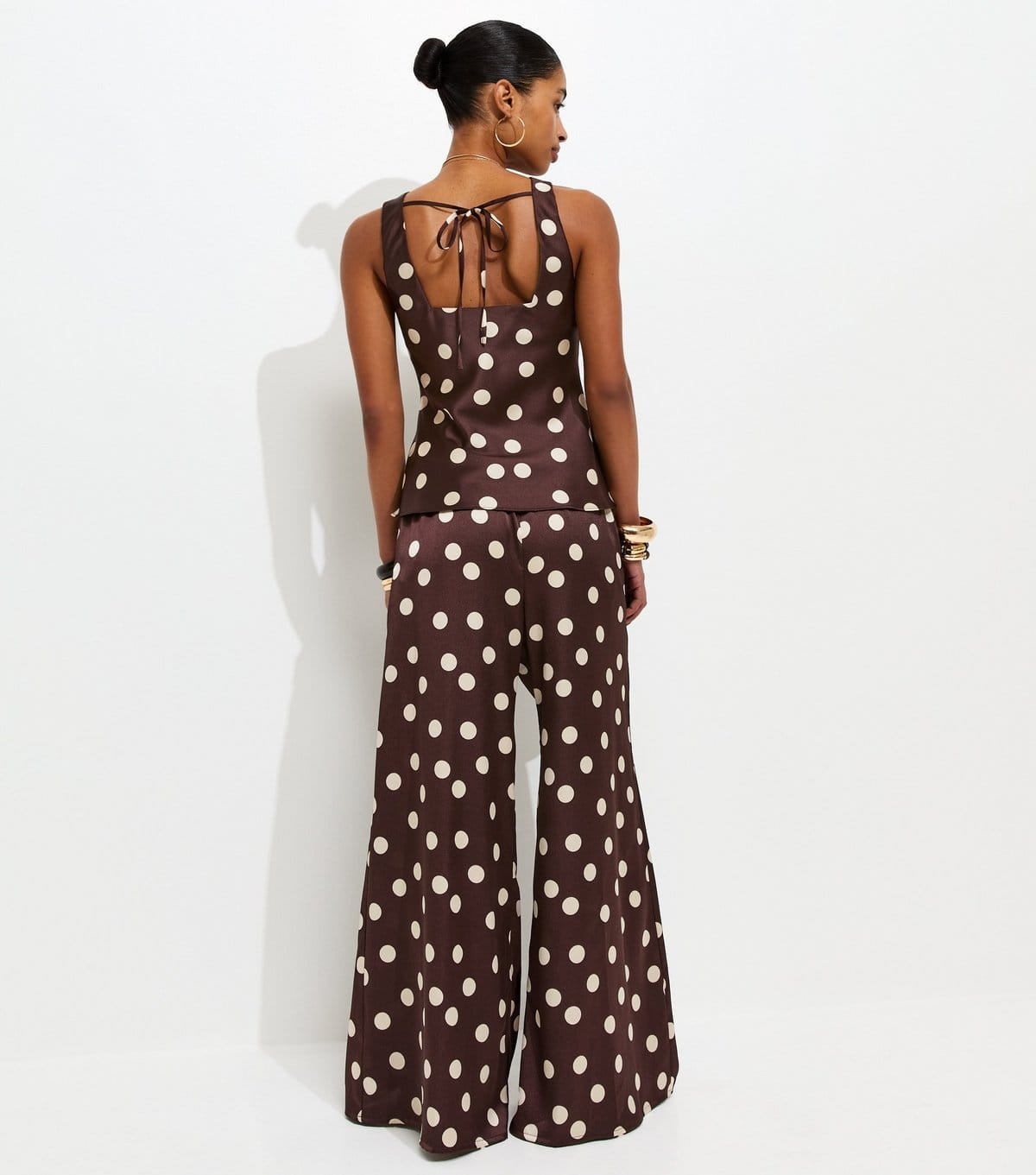 New Look Women's Red Satin Spot Print Wide Leg Palazzo Trousers New Look - 4