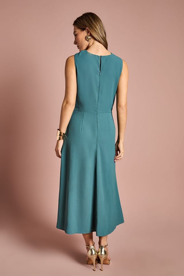 Coast Coast Women's Stretch Crepe Midi Dress With Buckle in Teal - 3