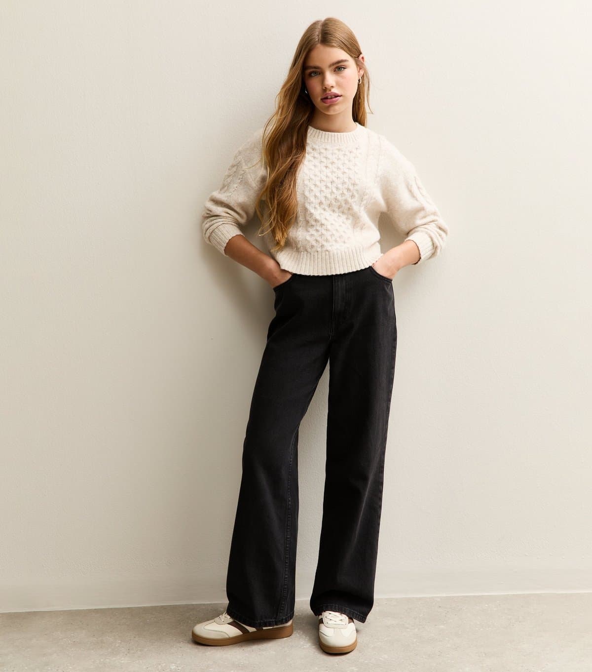 New Look Girls' Black Denim Wide Leg Jeans New Look