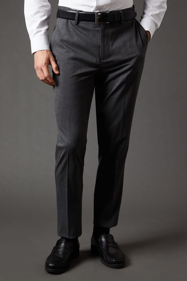 Burton Burton Men's Mid Grey Slim Fit Essential Suit Trousers - 2