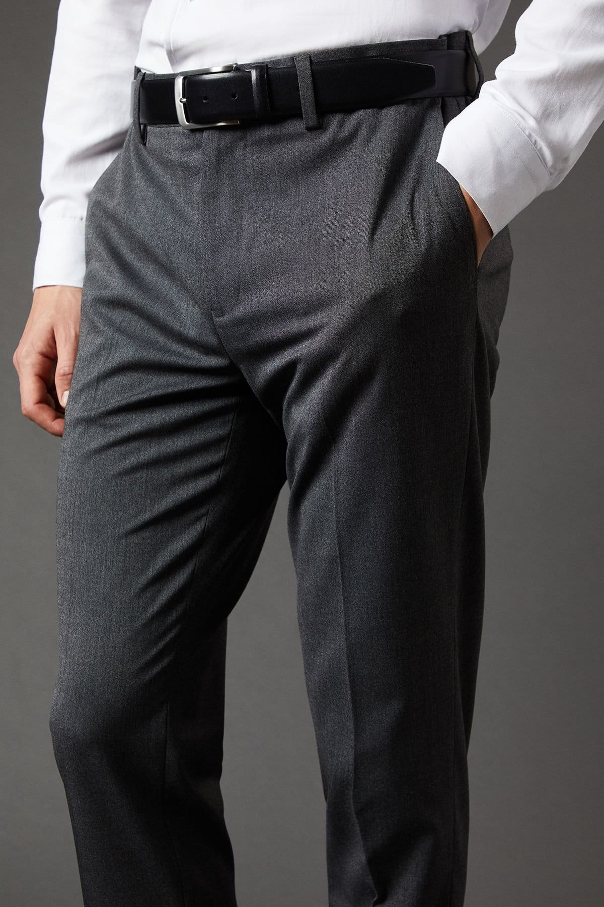 Burton Burton Men's Mid Grey Slim Fit Essential Suit Trousers - 4