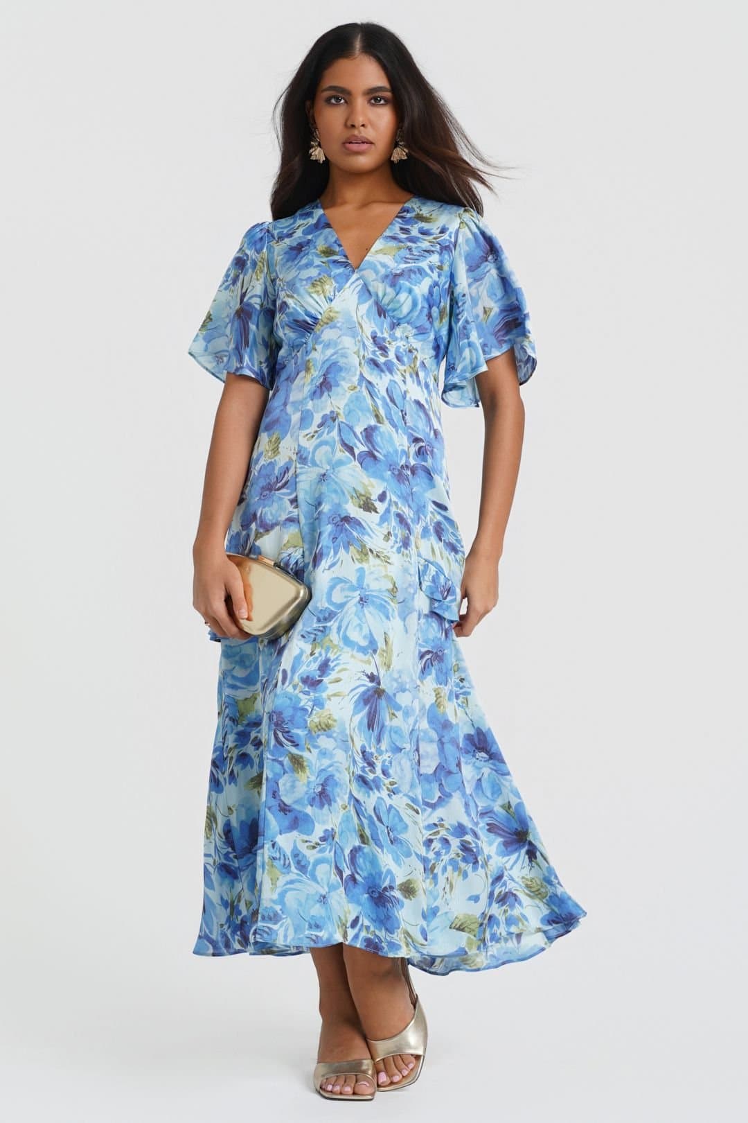 Needs No Label Needs No Label Women's Blue Floral Midi Dress