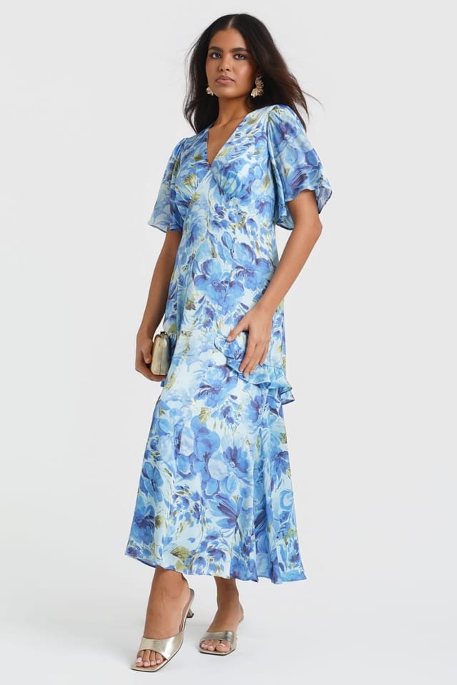 Needs No Label Needs No Label Women's Blue Floral Midi Dress - 2