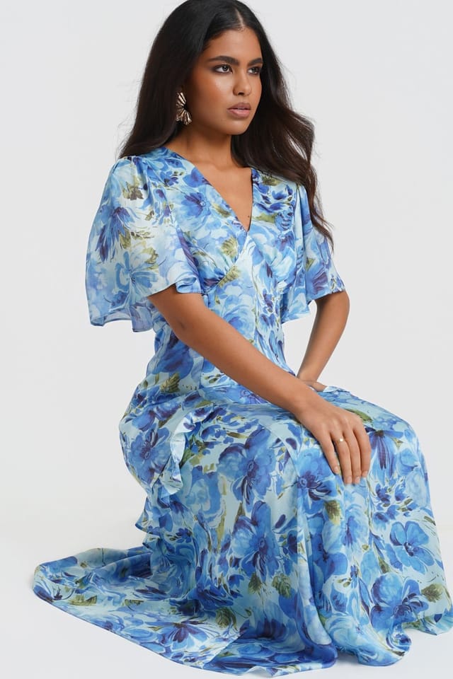 Needs No Label Needs No Label Women's Blue Floral Midi Dress - 3